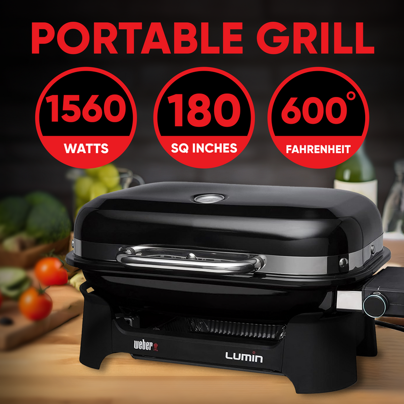 Weber Lumin Compact Portable Electric Steamer Smoker Grill, Black (Open Box)