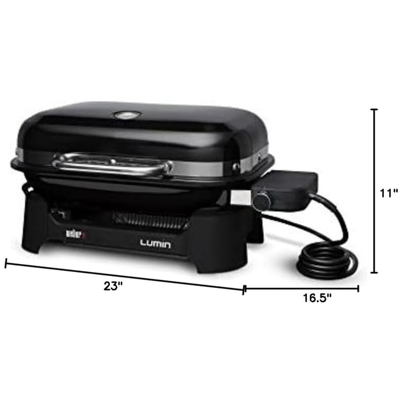 Weber Lumin Compact Portable Indoor Outdoor Electric Steamer Smoker Grill, Black