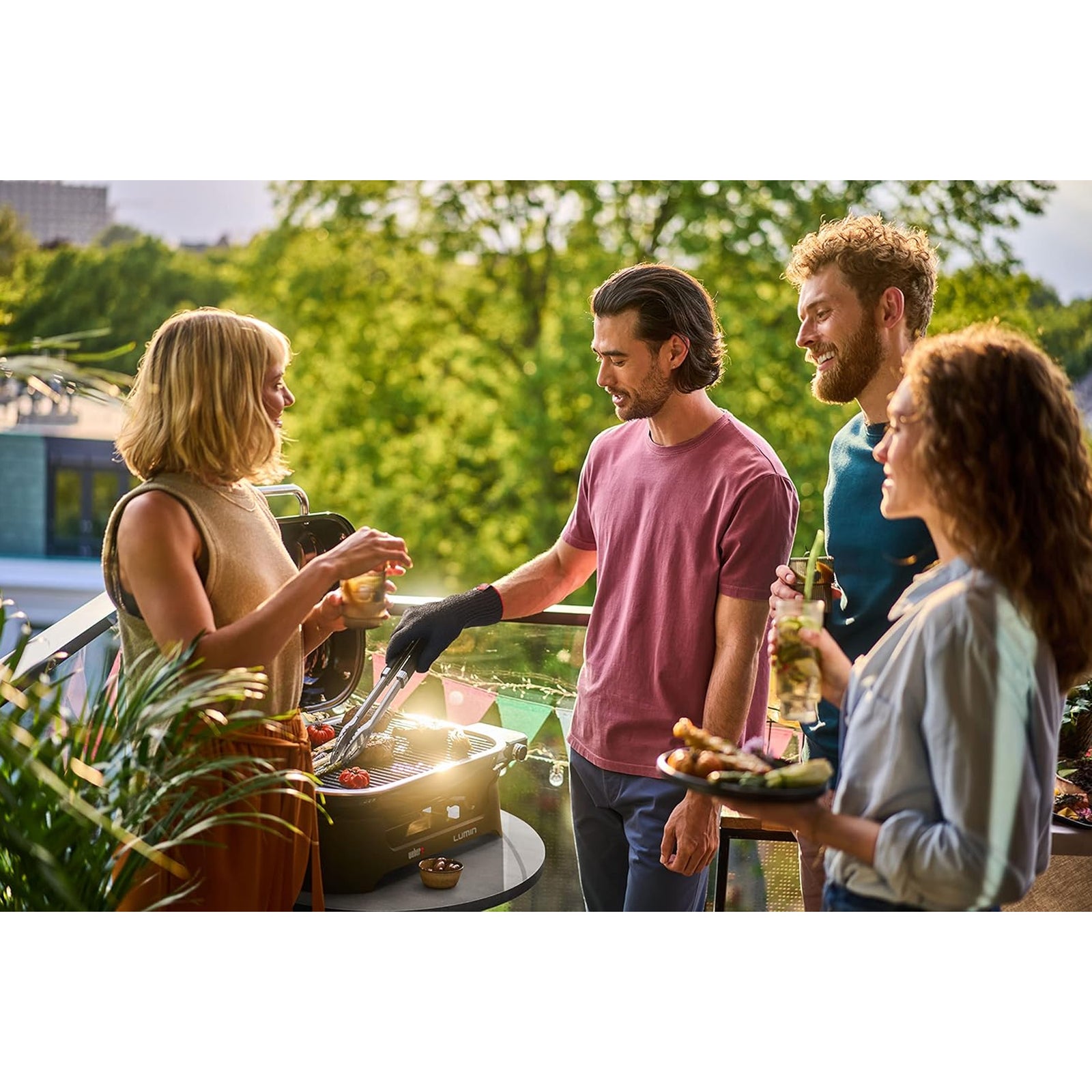 Weber Lumin Compact Portable Indoor Outdoor Electric Steamer Smoker Grill, Black - VMInnovations