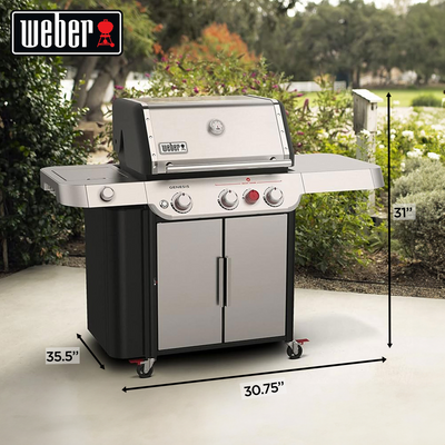 Weber Genesis S-335 Outdoor Stainless Steel 3 Burner Natural Gas Grill, Silver - VMInnovations