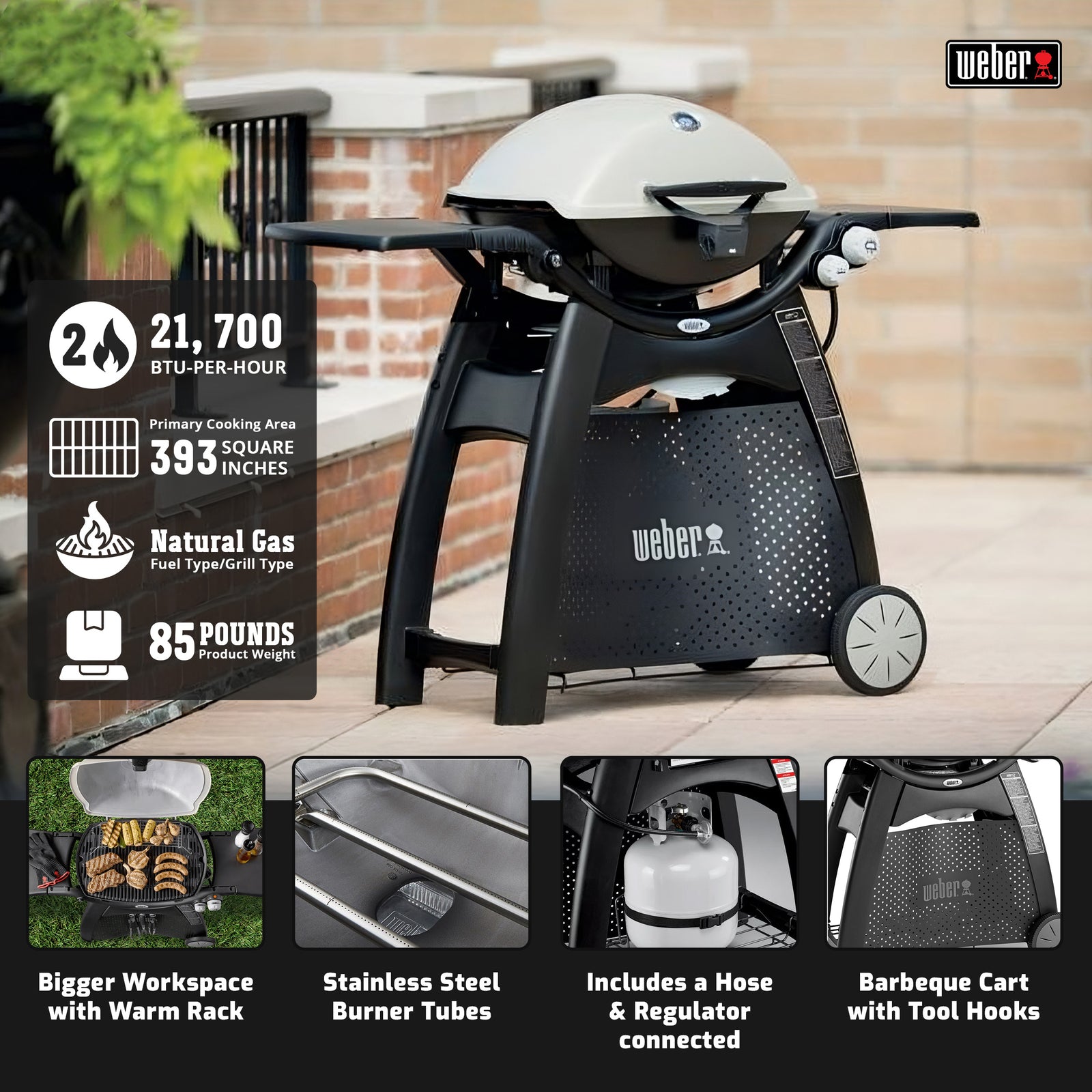 Weber Q3200 Aluminum Lid Portable 21,700 BTU Compact Natural Gas Grill, Titanium - VMInnovations
