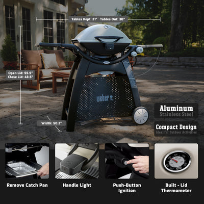 Weber Q3200 Aluminum Lid Portable 21,700 BTU Compact Natural Gas Grill, Titanium - VMInnovations