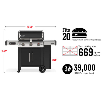 Weber Genesis Outdoor 3 Burner Smart Natural Gas Barbecue Grill, Black (Used) - VMInnovations