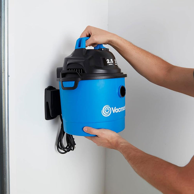 Vacmaster 2.5 Gal 2 HP Portable Wall Mount 2 in 1 Wet/Dry Vacuum & Attachments