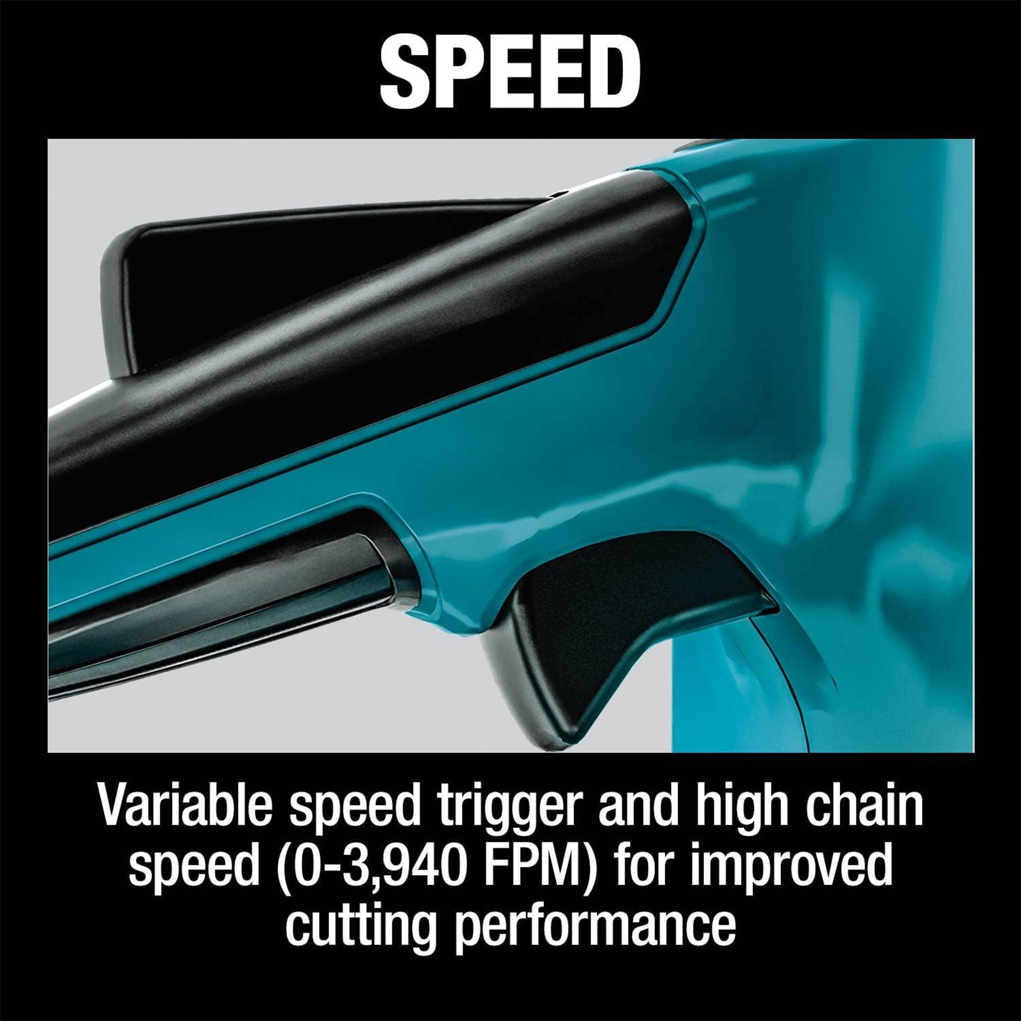Makita LXT 36 Volt 16 Inch 4.0Ah Battery Powered Chainsaw Kit, Teal (Open Box) - VMInnovations