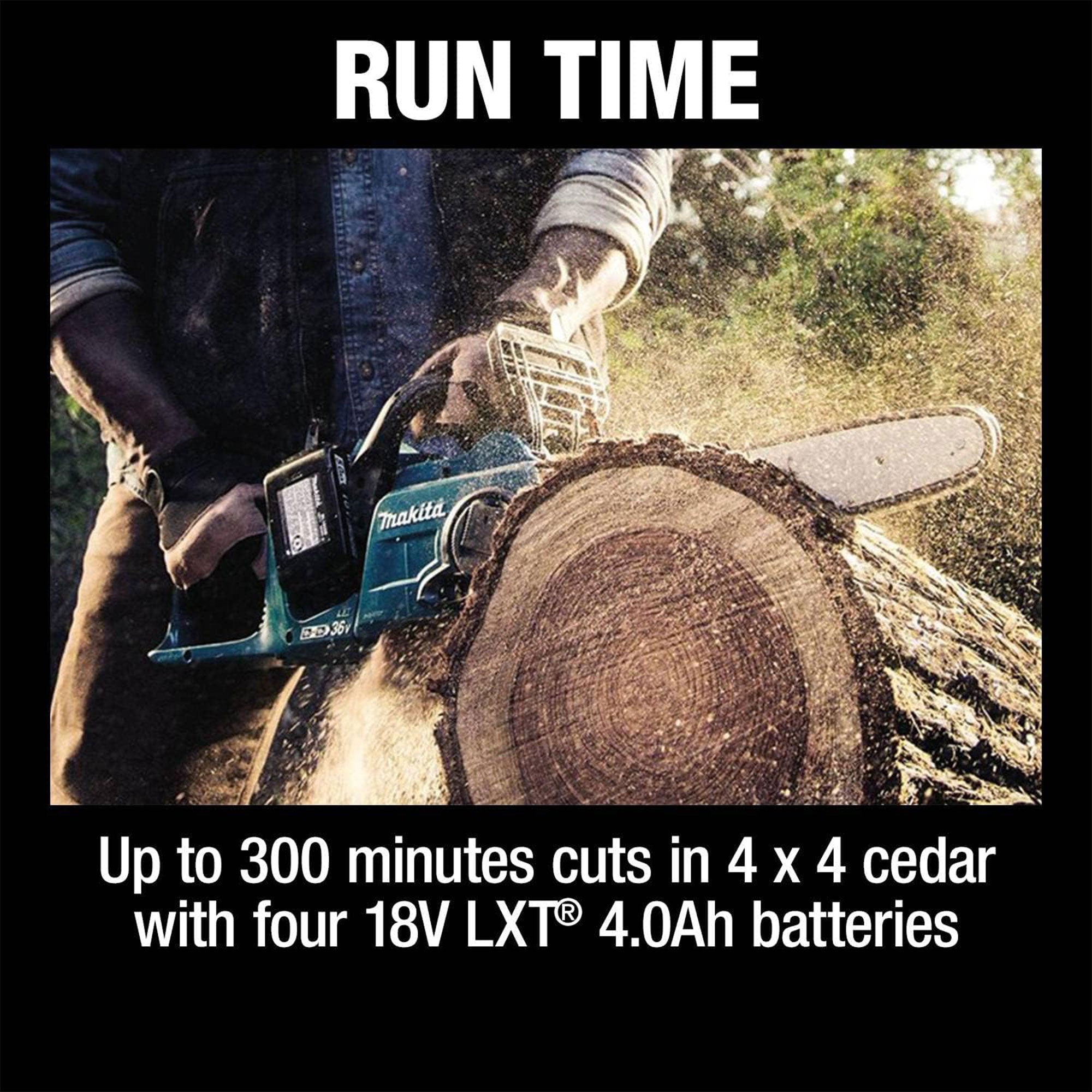 Makita LXT 36 Volt 16 Inch 4.0Ah Battery Powered Chainsaw Kit, Teal (Open Box) - VMInnovations