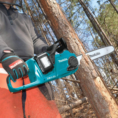 Makita LXT 36 Volt 16 Inch 4.0Ah Battery Powered Chainsaw Kit, Teal (Open Box) - VMInnovations