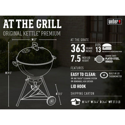 Weber Original 22 Inch Premium Charcoal Grill w/Superior Heat Retention, Copper - VMInnovations