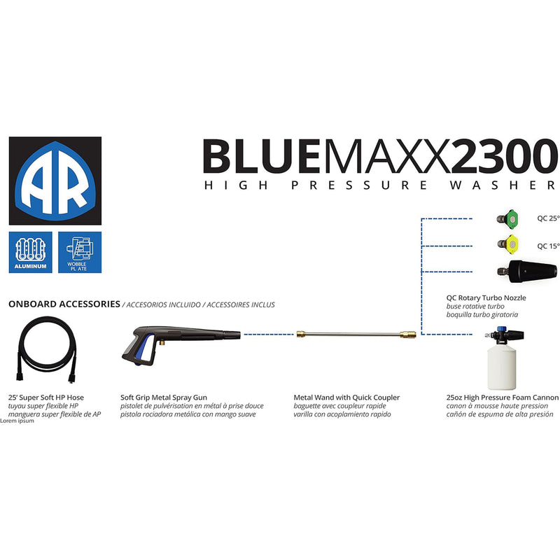 AR Blue Clean Maxx 2300 PSI 1.5 GPM Portable Pressure Washer w/Cart (Open Box)