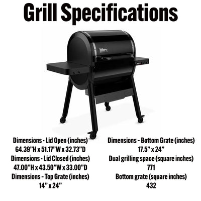 Weber SmokeFire Sear ELX4 Outdoor 24" Wood Fire Pellet Smart Smoker Grill, Black - VMInnovations