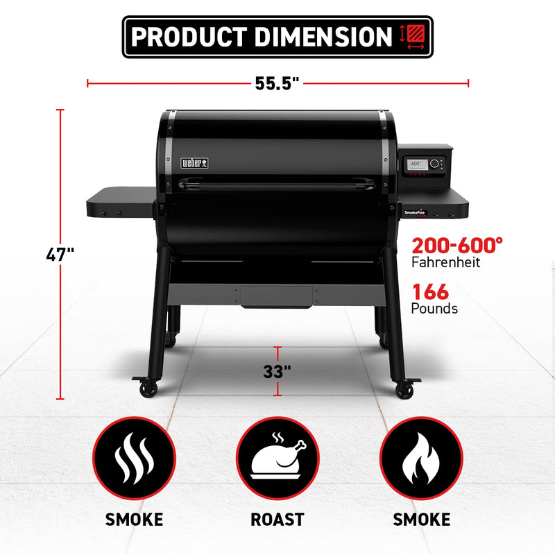 Weber SmokeFire Sear Plus ELX6 Wood Fired Pellet Smoker Grill with Side Table