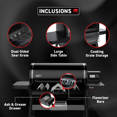 Weber SmokeFire Sear Plus ELX6 Wood Fired Pellet Smoker Grill with Side Table - VMInnovations