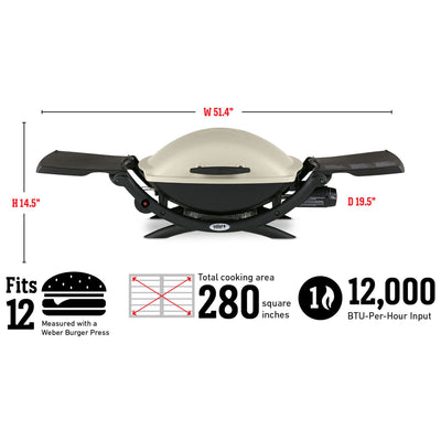 Weber Q 2000 Aluminum Portable 12,000 BTU Liquid Propane Gas Grill, Black/White