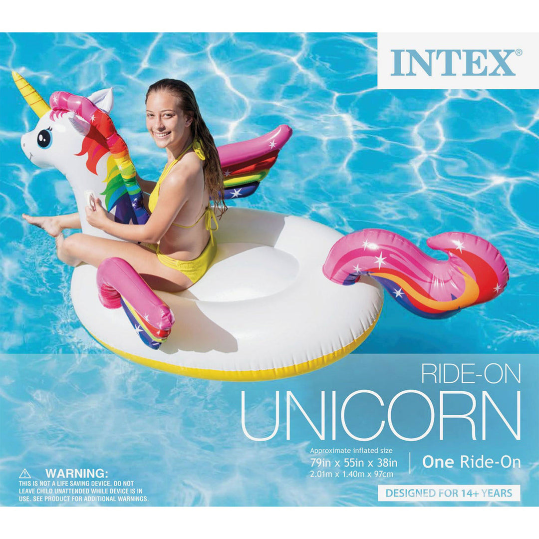 Intex Durable Raft Grade Vinyl Unicorn Inflatable Ride On Pool Float (Open Box)