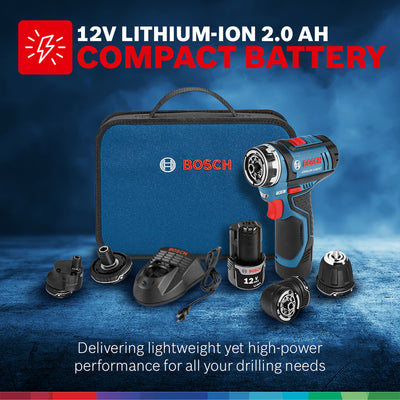 Bosch 5-In-1 Drill/Driver with Flexiclick System and 12 Volt 2.0 Ah Batteries - VMInnovations