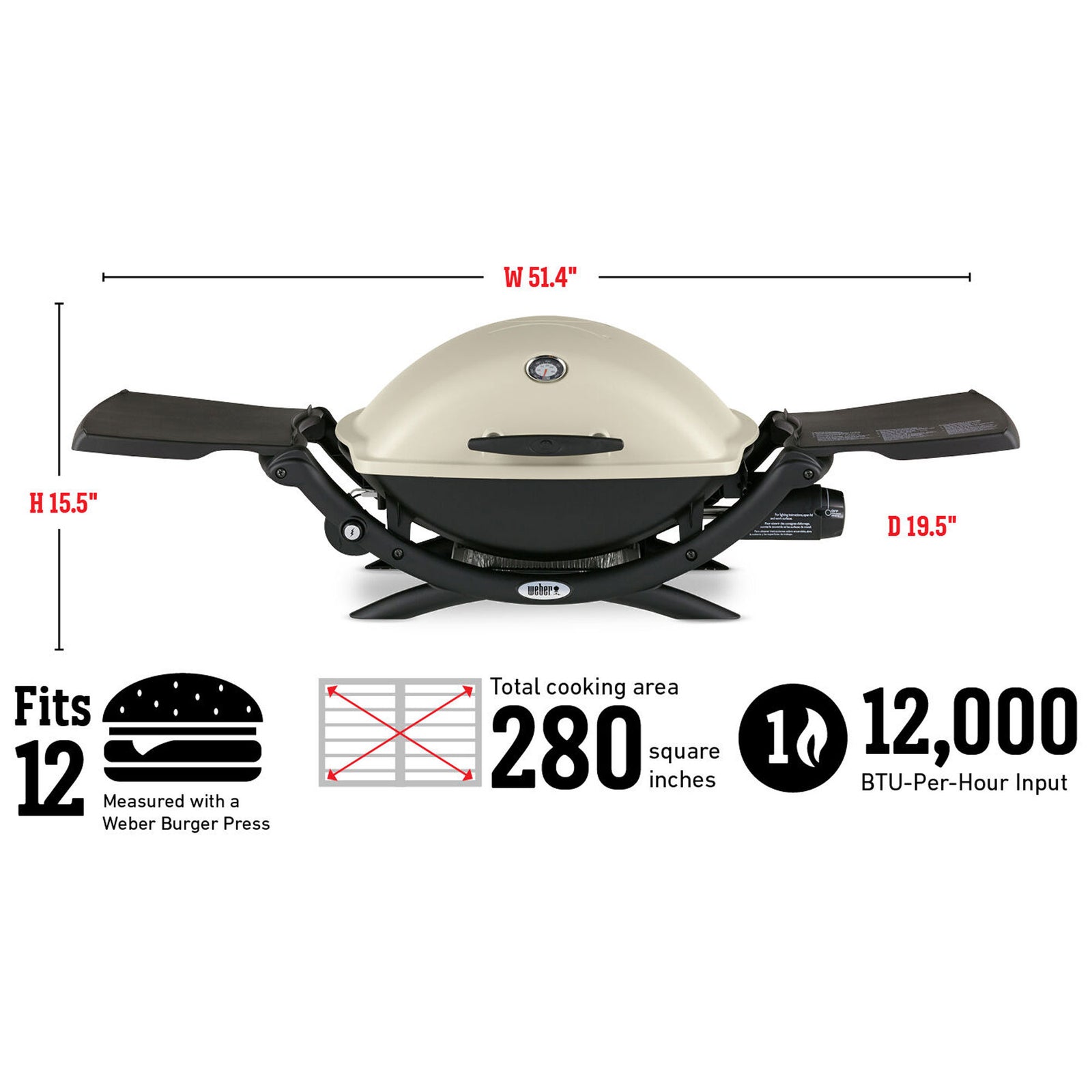 Weber Q 2200 Aluminum Portable 12,000 BTU Liquid Propane Gas Grill w/Thermometer - VMInnovations