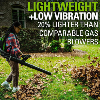 Greenworks Cordless Backpack Blower with 80 Volt 2.5Ah Battery & Charger, Green