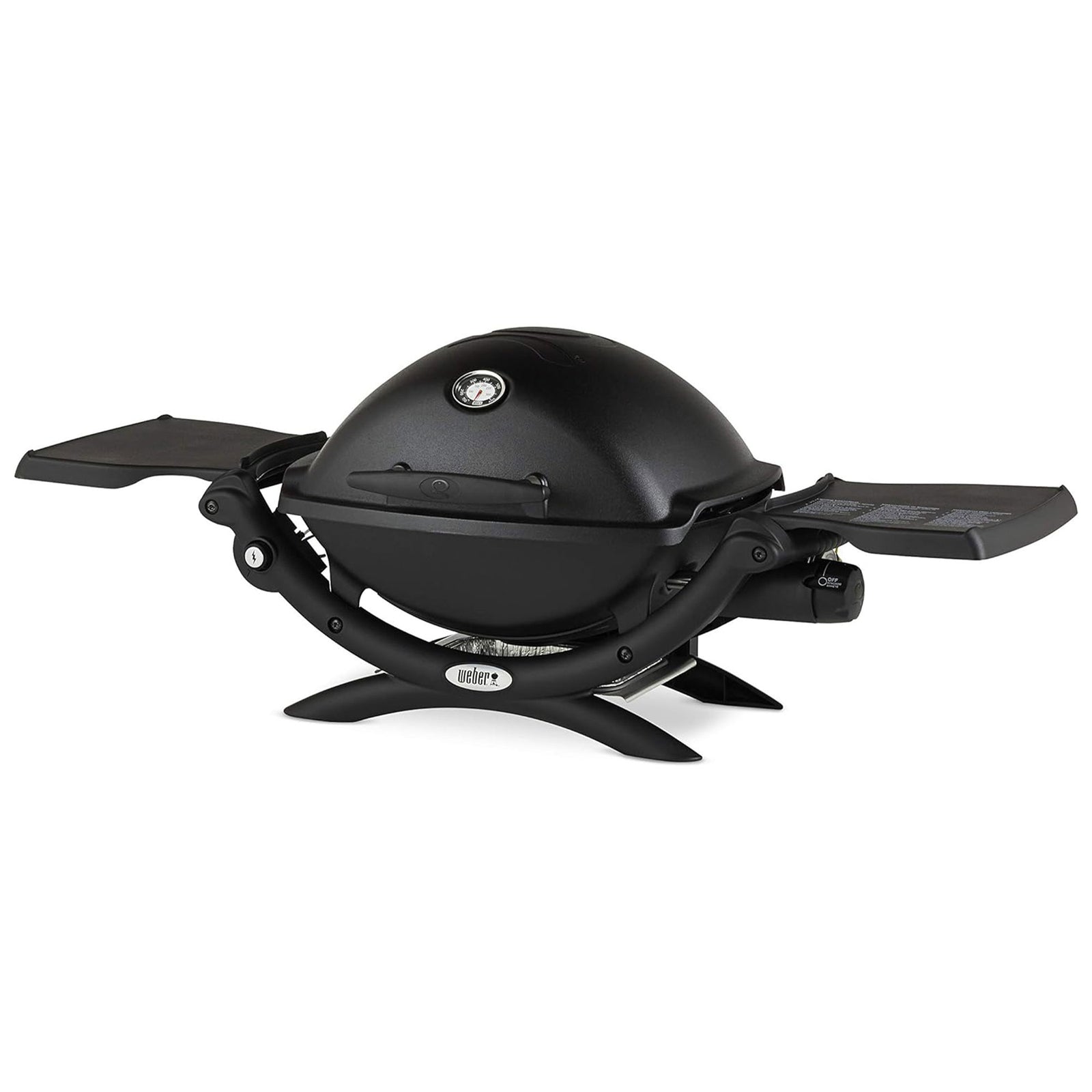 Weber Q 1200 Aluminum Lid Portable 8,500 BTU Liquid Propane Gas Grill, Black - VMInnovations