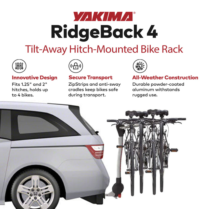 Yakima RidgeBack Tilt Away Hitch Bike Rack Holds 4 Bikes for Cars, SUVs, Trucks - VMInnovations