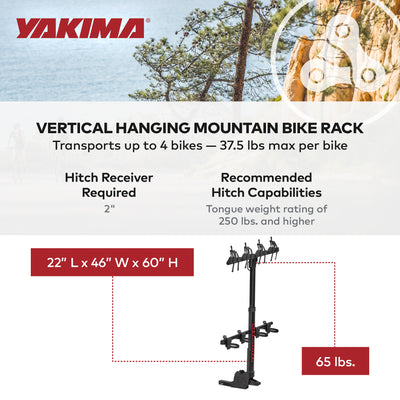 Yakima HangOver 4 Adjustable Vertical Mountain Bike Hitch Rack for 4 Bikes(Used) - VMInnovations