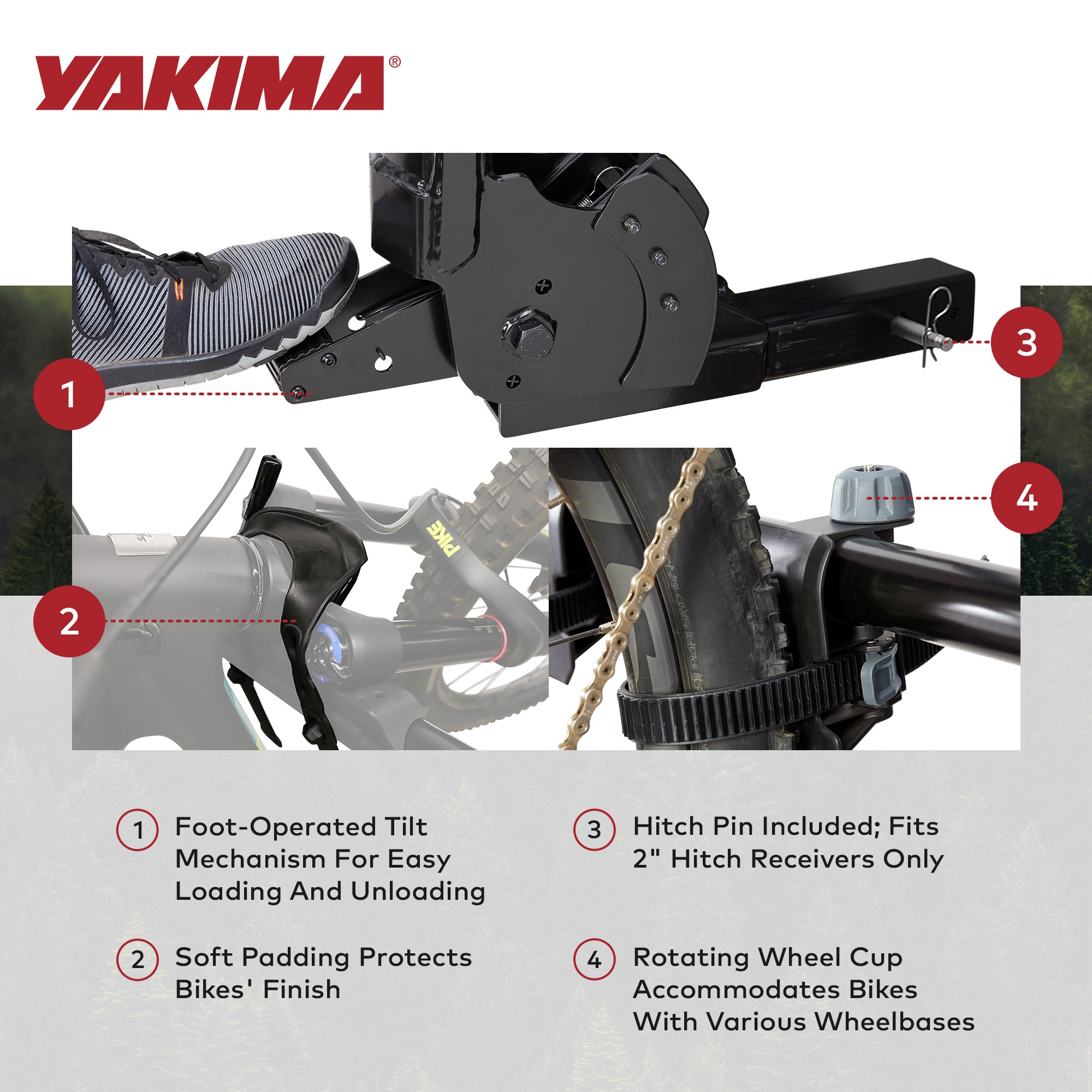 Yakima 4 Adjustable Steel Mountain Bike Hitch Rack for 4 Bikes (Open Box) - VMInnovations