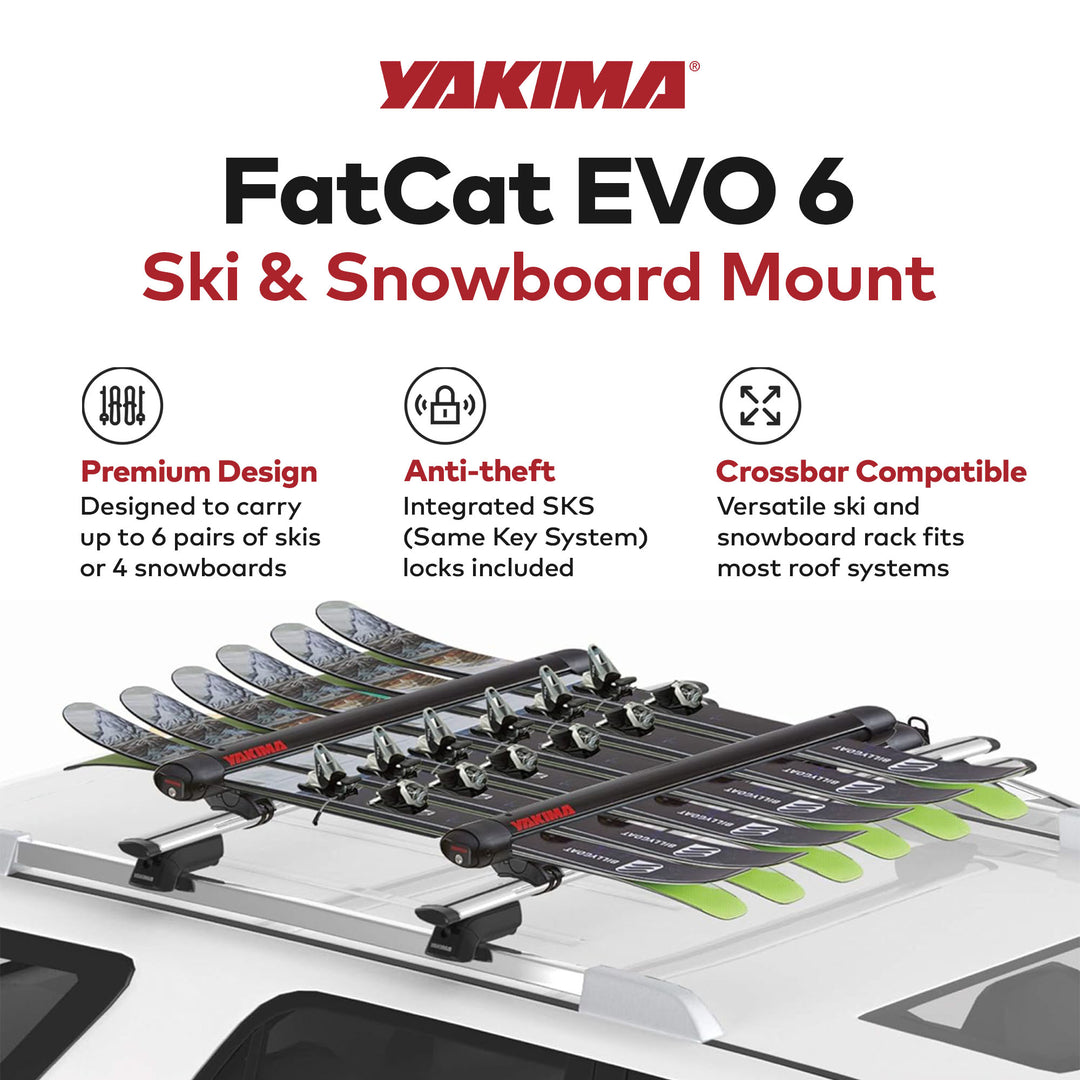 YAKIMA FatCat EVO 6, Ski or Snowboard Universal Mount Roof Rack, Black(Open Box)