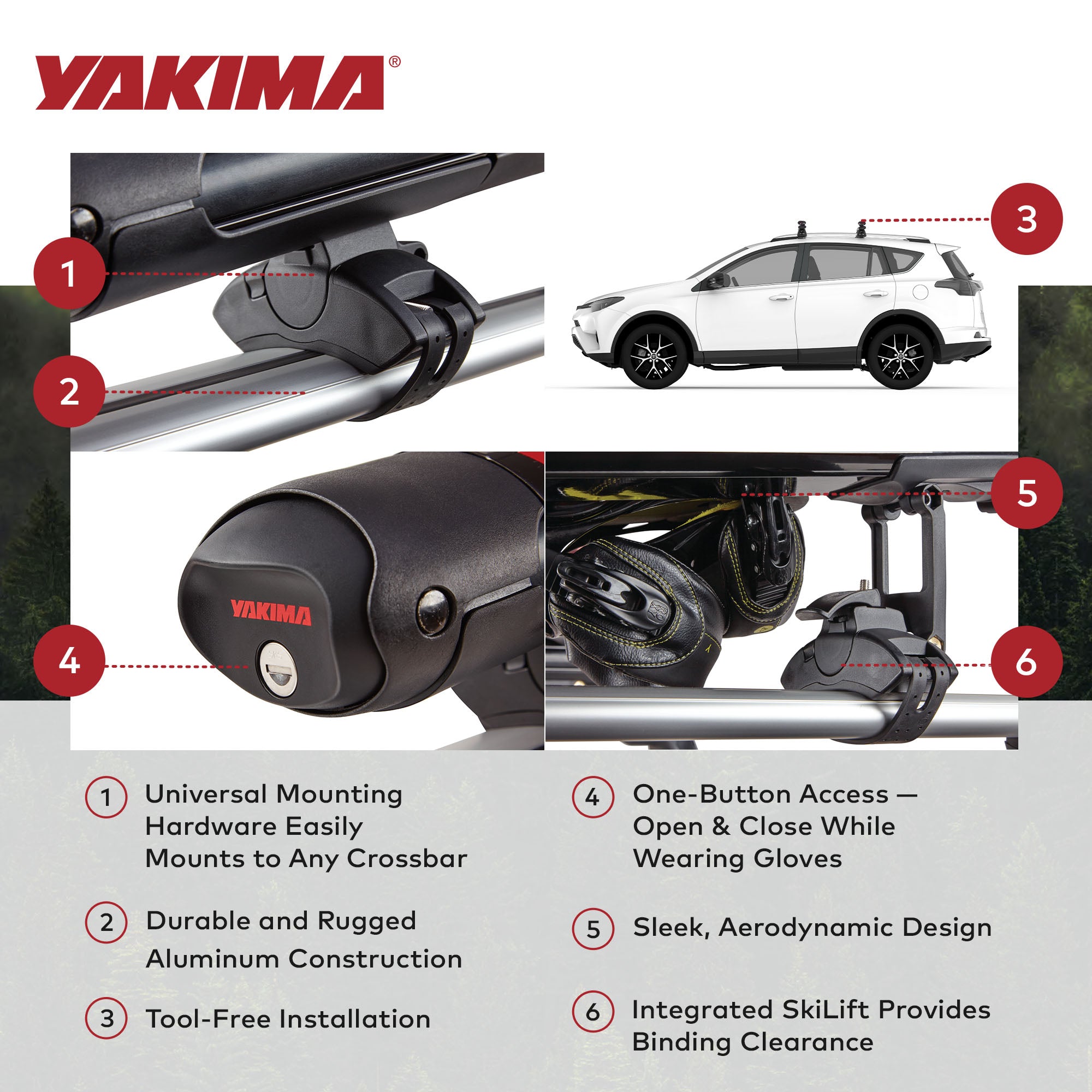 YAKIMA FatCat EVO 6 Skis or 4 Snowboards Mount Roof Rack, Fits T-Slot Crossbars