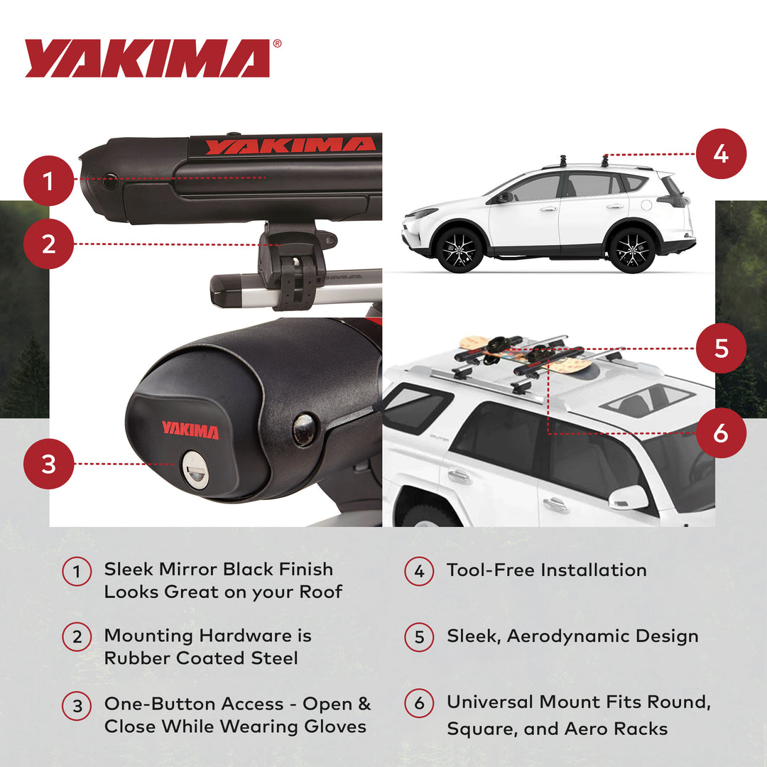 YAKIMA FatCat EVO 4 Skis or 2 Snowboards Mount Roof Rack, Fits T-Slot Crossbars