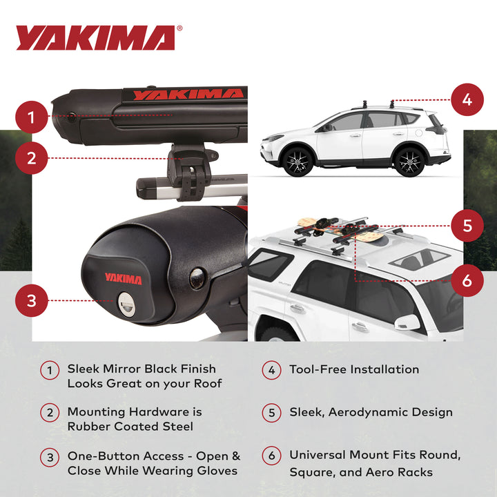 YAKIMA FatCat EVO 4 Skis or 2 Snowboards Mount Roof Rack, Fits T-Slot Crossbars