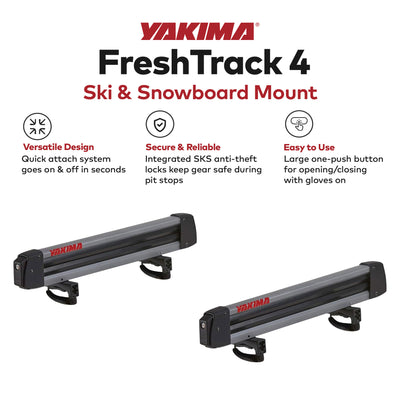 Yakima FreshTrack 4 Universal Car Roof Top Mount Ski and Snowboard Rack, Black - VMInnovations