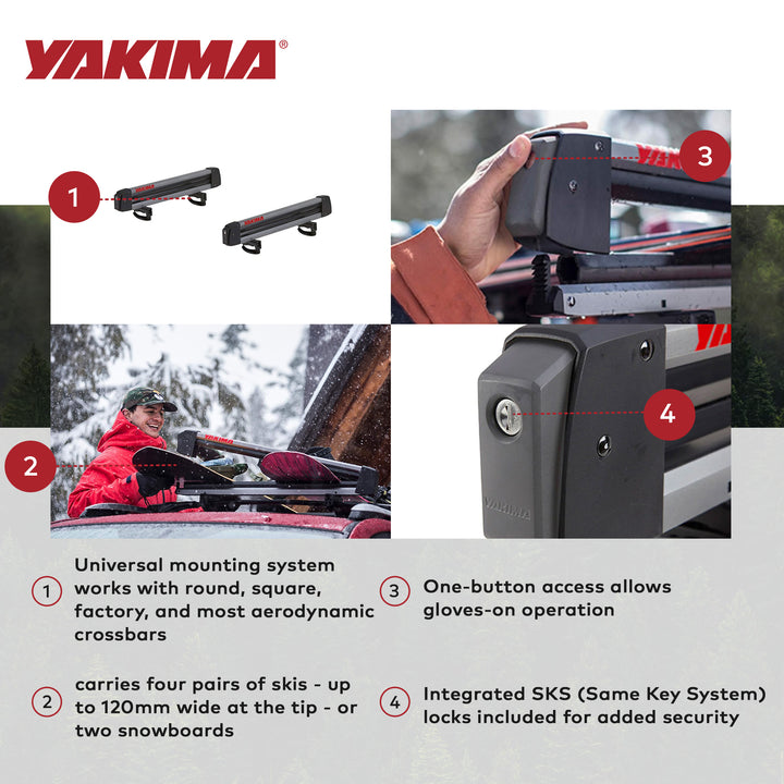 Yakima Universal Car Roof Top Mount Ski & Snowboard Rack, Black (Open Box)