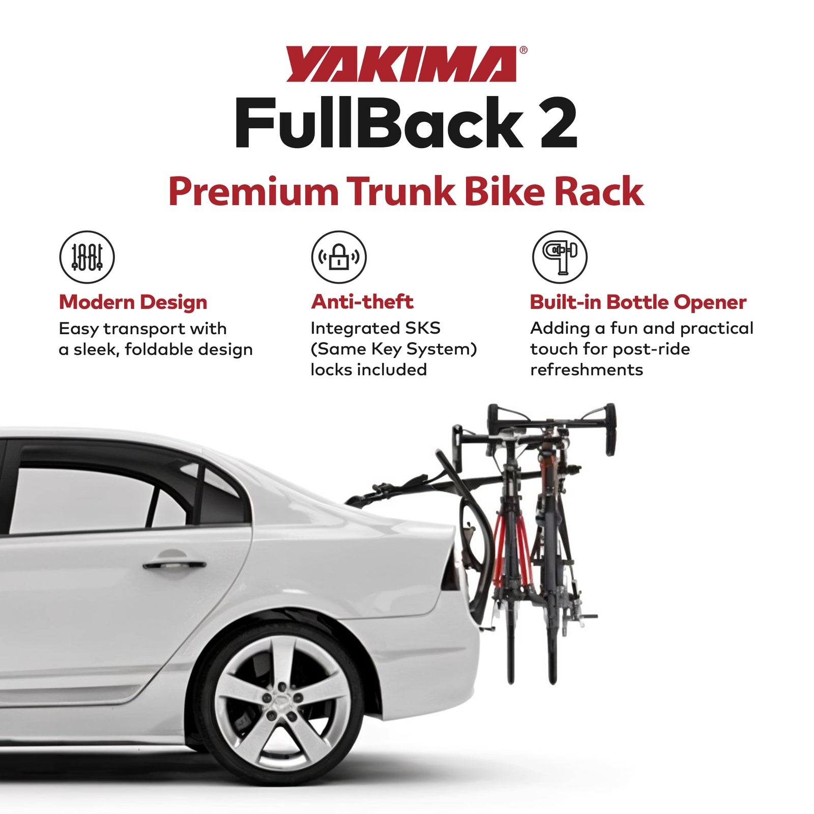 Yakima FullBack 2 Bike Capacity Trunk Bike Strap Rack with ZipStrips, Black - VMInnovations