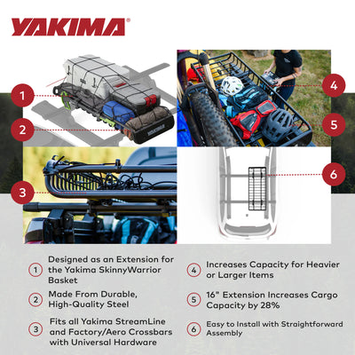 Yakima SkinnyWarrior 16' Extension SkinnyWarrior Cargo Basket, Black (Open Box) - VMInnovations