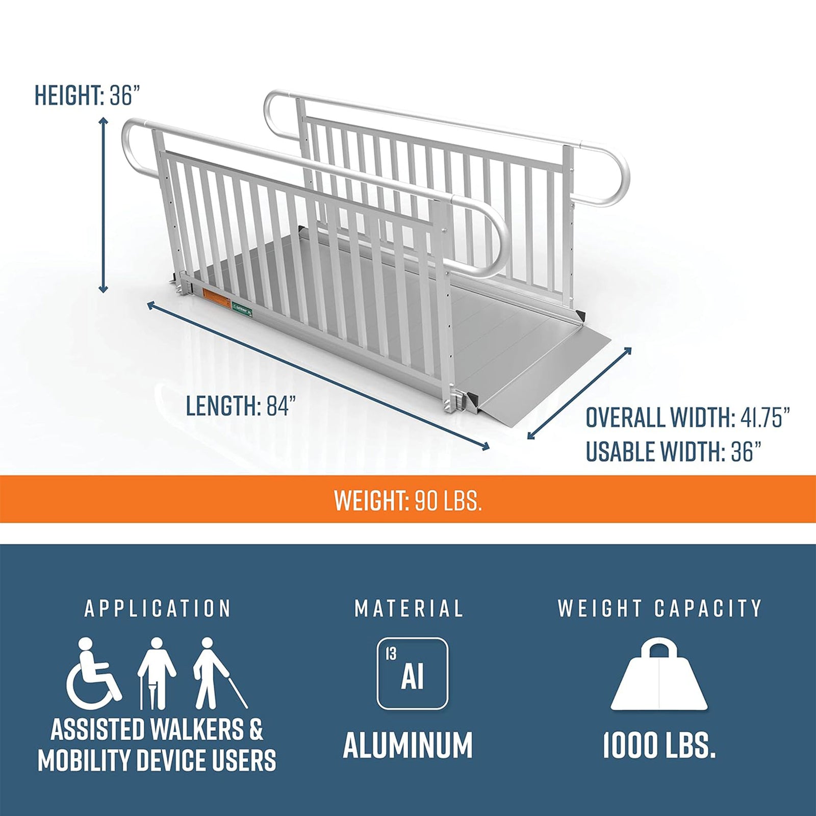 EZ-ACCESS GATEWAY 7" Portable Wheelchair Ramp w/Vertical Handrails (Open Box) - VMInnovations