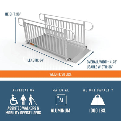 EZ-ACCESS GATEWAY 7" Portable Wheelchair Ramp w/Vertical Handrails (Open Box) - VMInnovations
