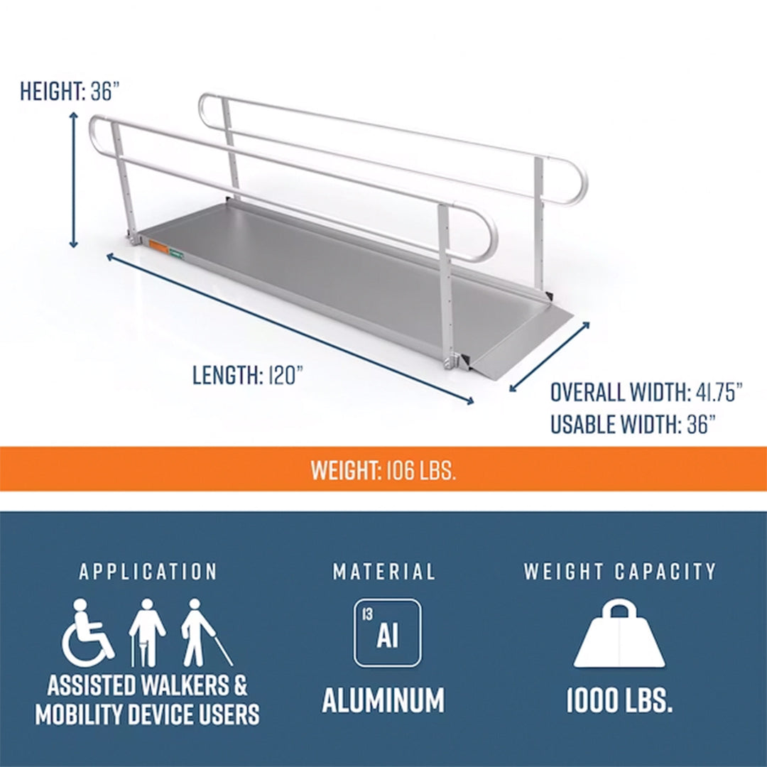 EZ-ACCESS GATEWAY 3G 10 Ft Aluminum Portable Wheelchair Ramp w/ 2 Line Handrails