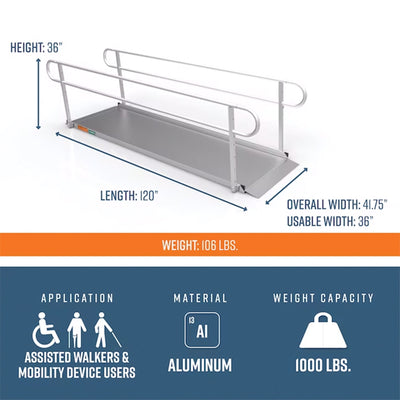 EZ-ACCESS GATEWAY 3G 10 Ft Aluminum Portable Wheelchair Ramp w/ 2 Line Handrails - VMInnovations