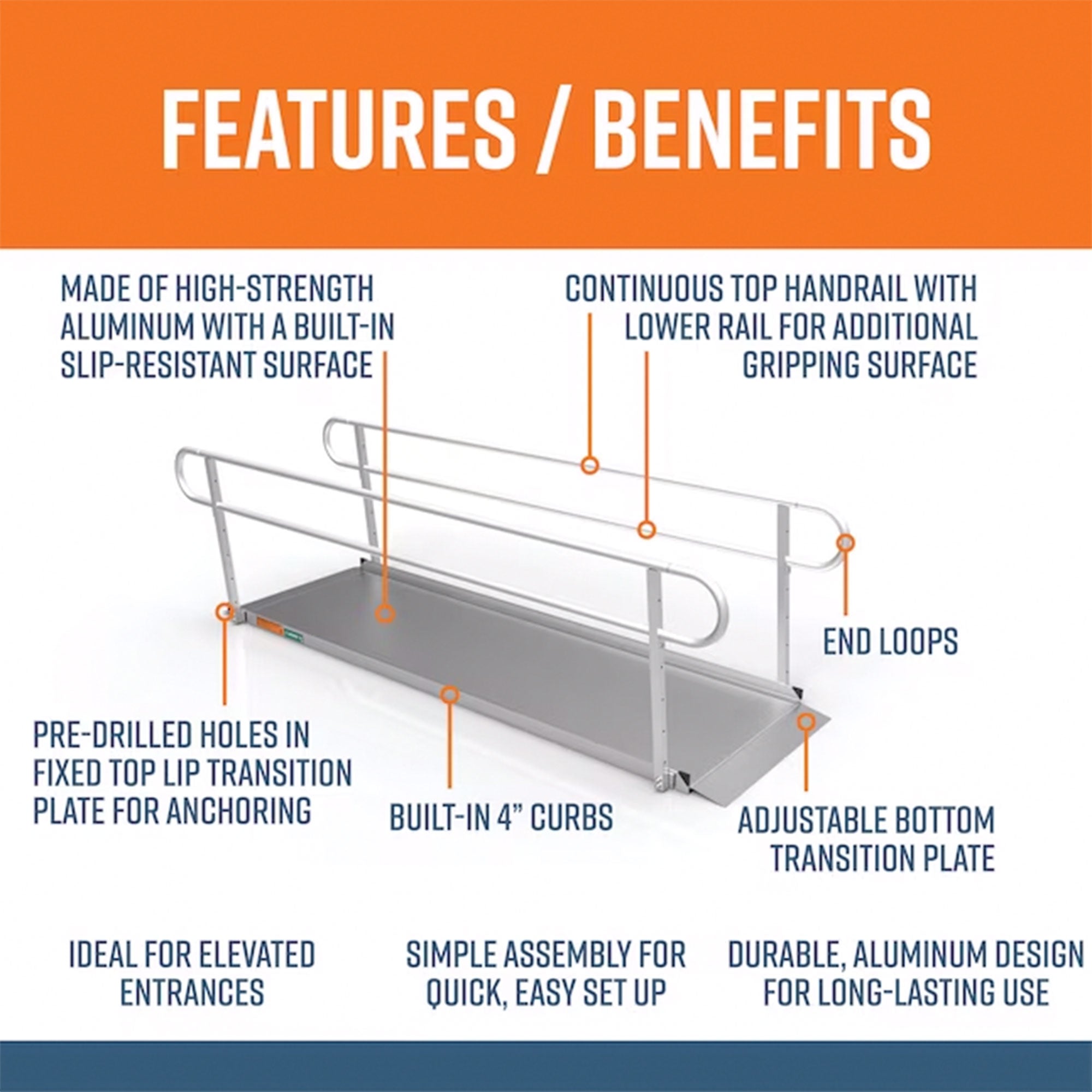 EZ-ACCESS GATEWAY 3G 10 Ft Aluminum Portable Wheelchair Ramp w/ 2 Line Handrails - VMInnovations