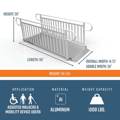 EZ-ACCESS GATEWAY 3G 8 Foot Aluminum Wheelchair Ramp with Vertical Picket Rail - VMInnovations