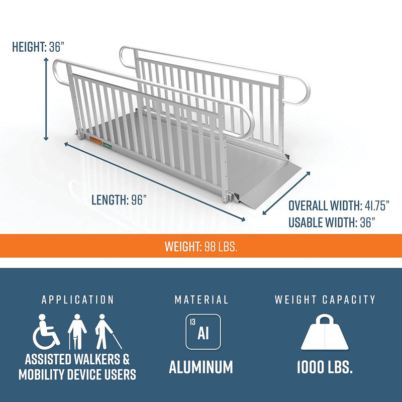 EZ-ACCESS GATEWAY 3G 8 Foot Aluminum Wheelchair Ramp with Vertical Picket Rail