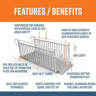 EZ-ACCESS GATEWAY 3G 8 Foot Aluminum Wheelchair Ramp with Vertical Picket Rail