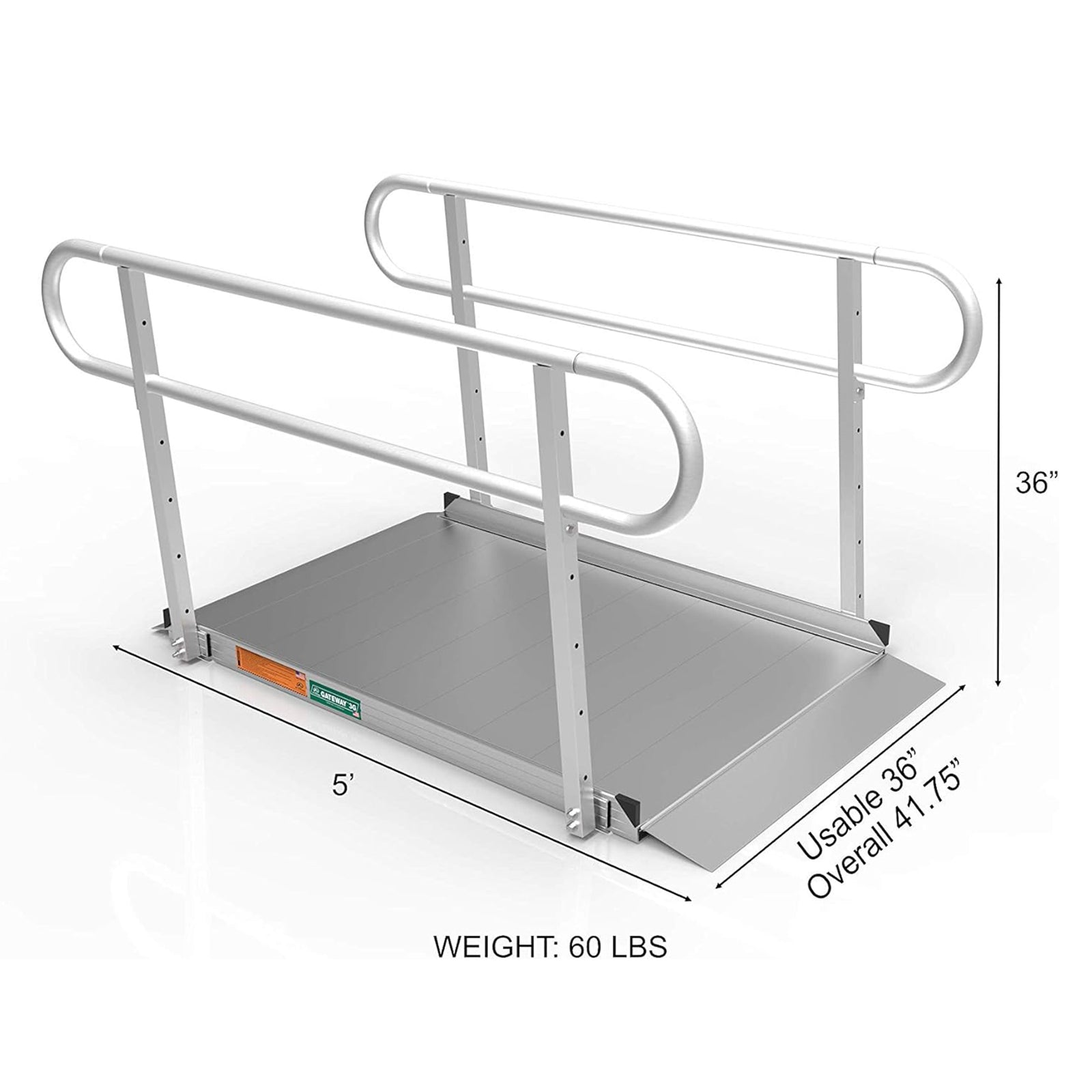 EZ-ACCESS GATEWAY 3G 5 Foot Aluminum Portable Wheelchair Ramp w/2 Line Handrails - VMInnovations