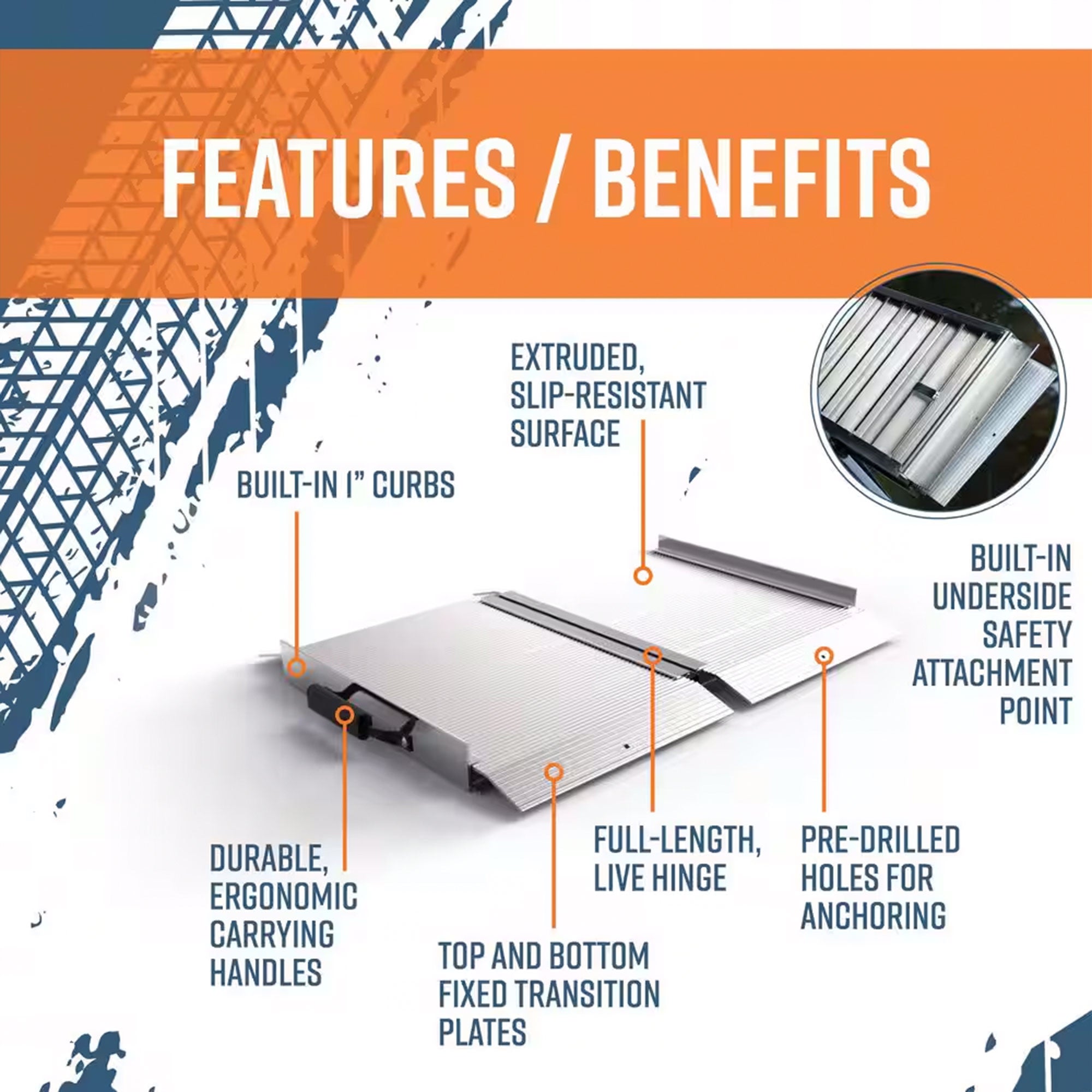 EZ-ACCESS TRAVERSE 2 Foot Aluminum Singlefold Portable Loading Ramp, Silver - VMInnovations