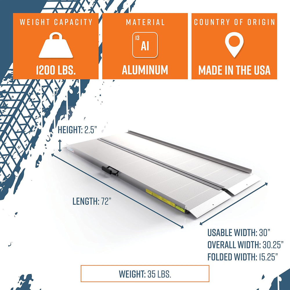 EZ-ACCESS 6ft Aluminum Singlefold Portable Loading Ramp, Silver (Open Box) - VMInnovations