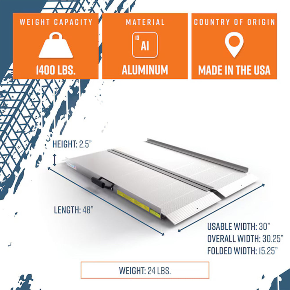 EZ-ACCESS 4 Foot Aluminum Singlefold Portable Loading Ramp, Silver (Open Box) - VMInnovations