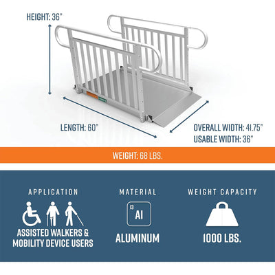 EZ-ACCESS GATEWAY 3G 5' Aluminum Wheelchair Ramp with Vertical Rail (Open Box) - VMInnovations