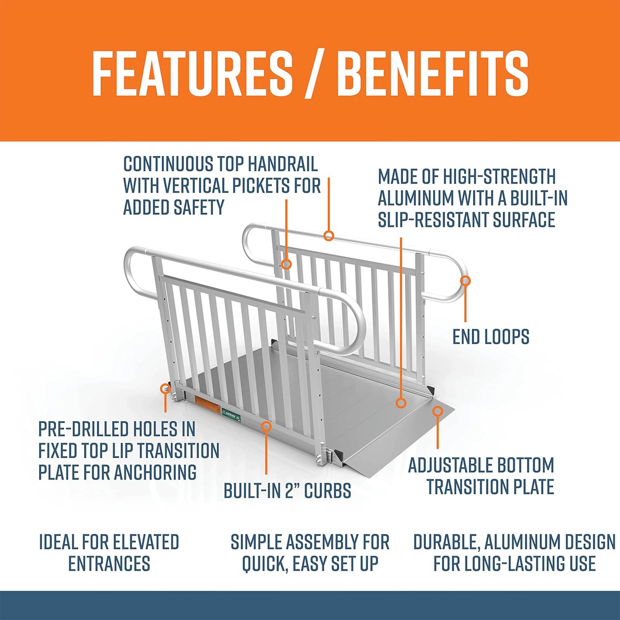 EZ-ACCESS GATEWAY 3G 5' Aluminum Wheelchair Ramp with Vertical Rail (Open Box) - VMInnovations
