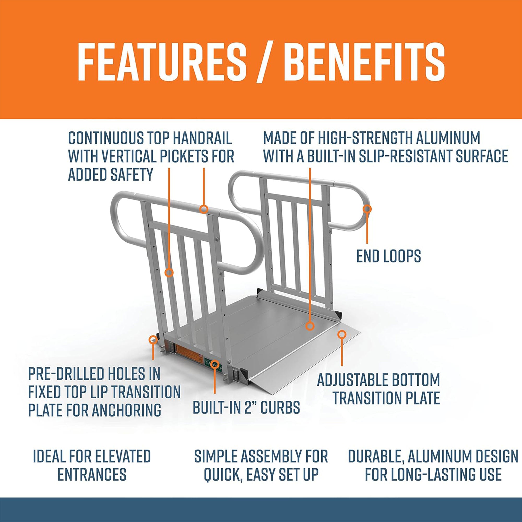 EZACCESS GATEWAY 3G 3' Aluminum Wheelchair Ramp w/Vertical Picket Rail(Open Box) - VMInnovations