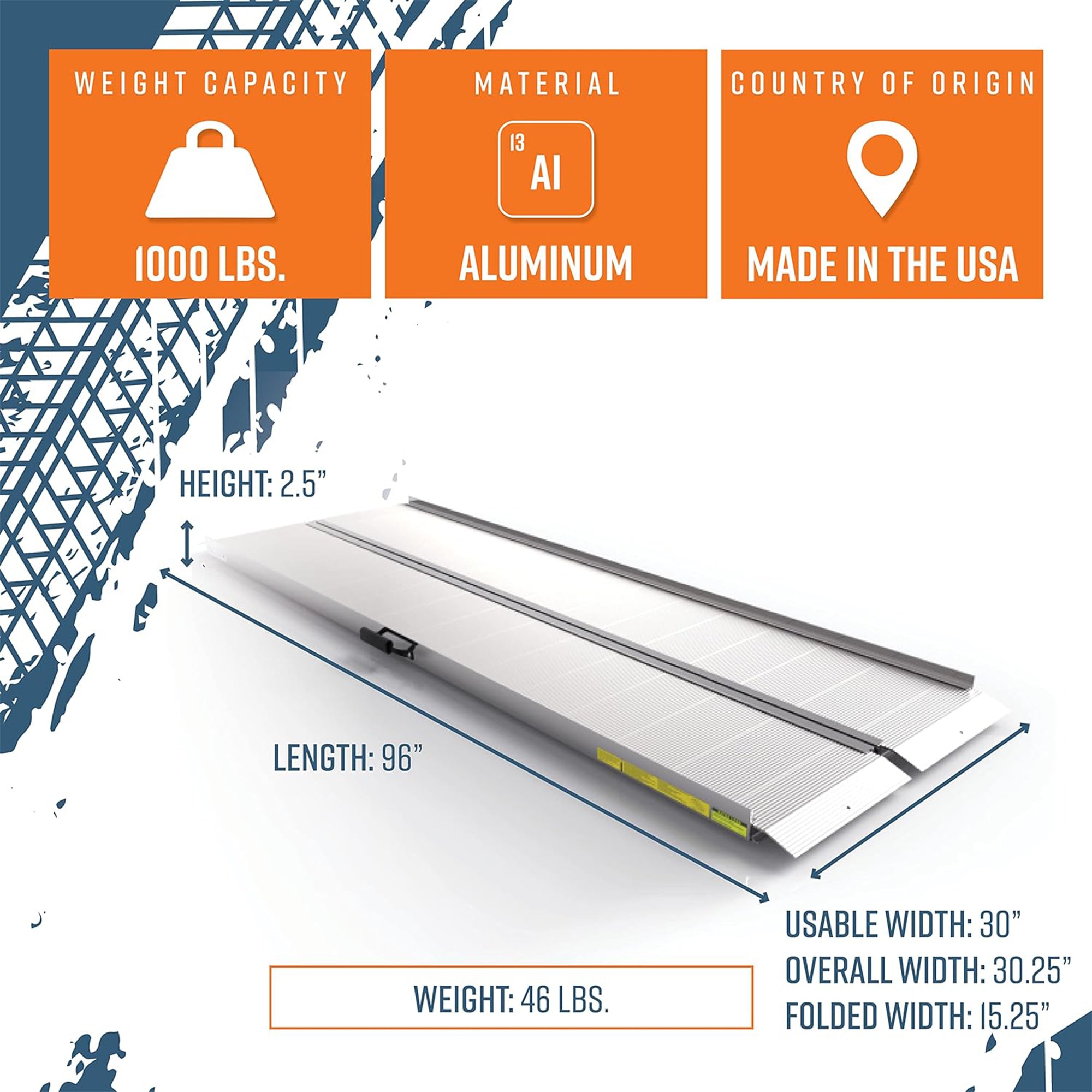 EZ-ACCESS TRAVERSE 8 Foot Aluminum Singlefold Portable Loading Ramp, Silver - VMInnovations