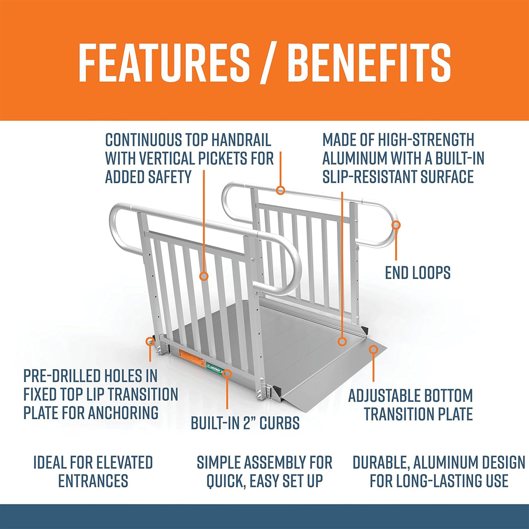 EZ-ACCESS 3G 4ft Aluminum Wheelchair Ramp w/Vertical Picket Rail (Open Box) - VMInnovations